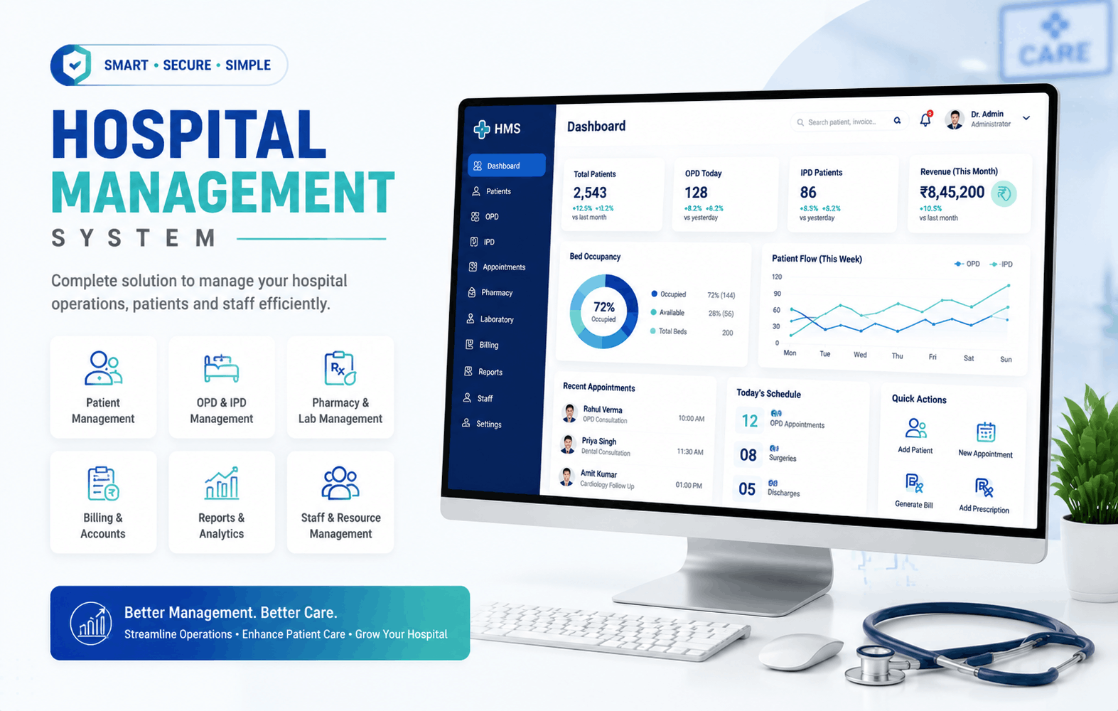 Hospital Management System dashboard preview